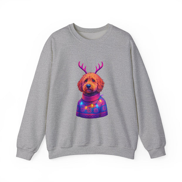 Golden Doodle with Reindeer Antlers Sweatshirt | Holiday Dog Sweater Design