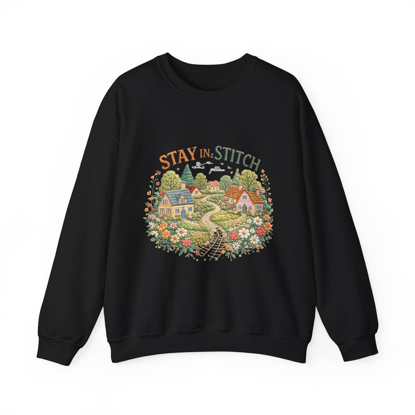 Stay in Stitch cottage garden Sweatshirt | cozy village embroidery design