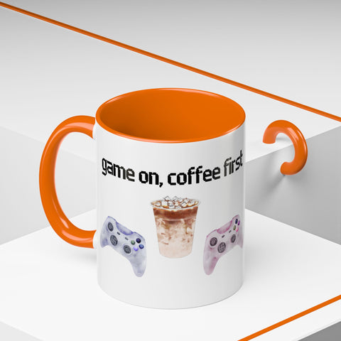 'Game On, Coffee First' Accent Coffee Mug