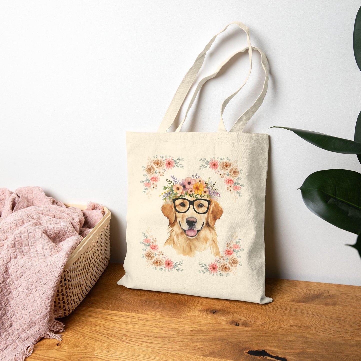 Geeky Goddess Golden Retriever Cotton Canvas Tote Bag