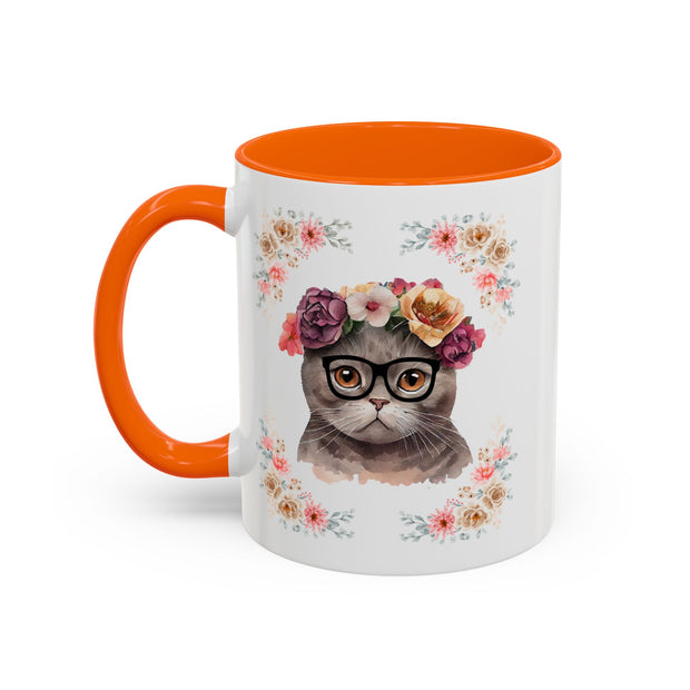 Geeky Goddess Dark Gray Cat Accent Coffee Mug
