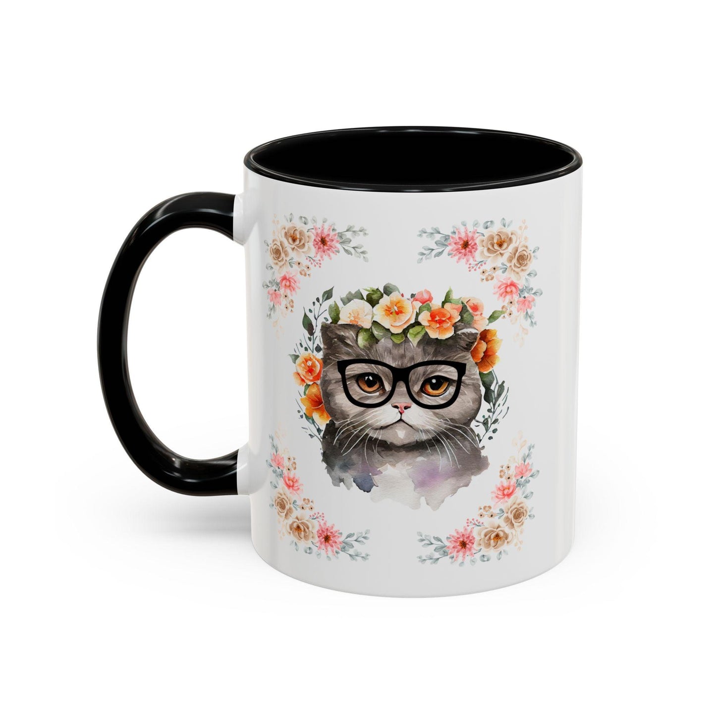 Geeky Goddess Gray Cat Accent Coffee Mug
