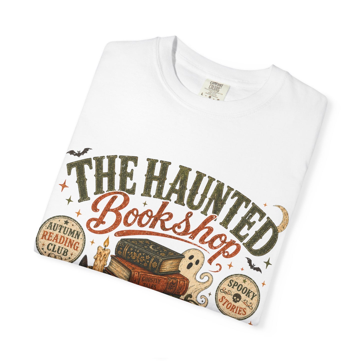 The Haunted Bookshop T-Shirt, Spooky Book Lover Shirt, Cozy Autumn Reading Tee, Halloween Bookstore Graphic, BookTok Reader Gift