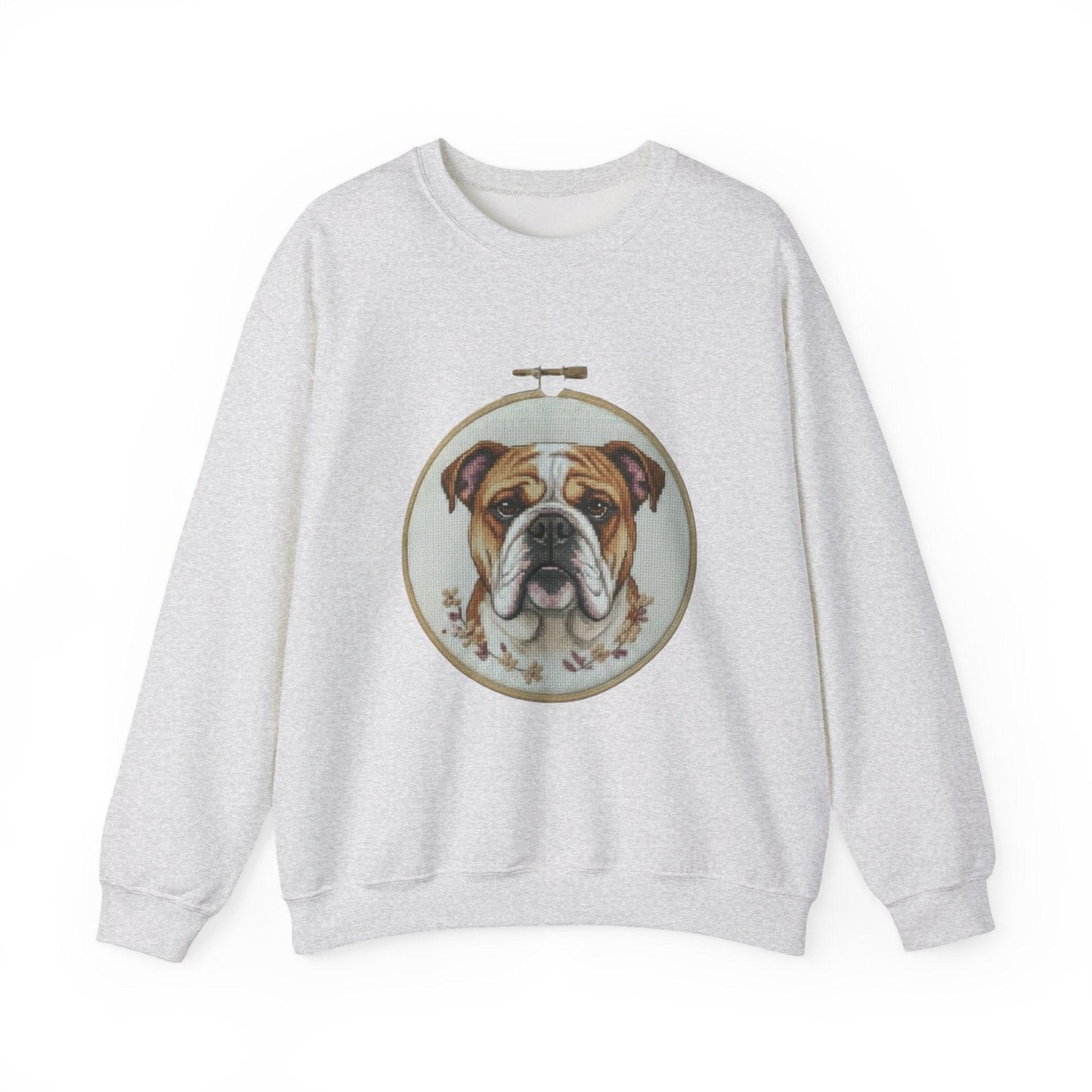 English Bulldog Portrait Sweatshirt | Vintage Embroidery Hoop Dog Crewneck