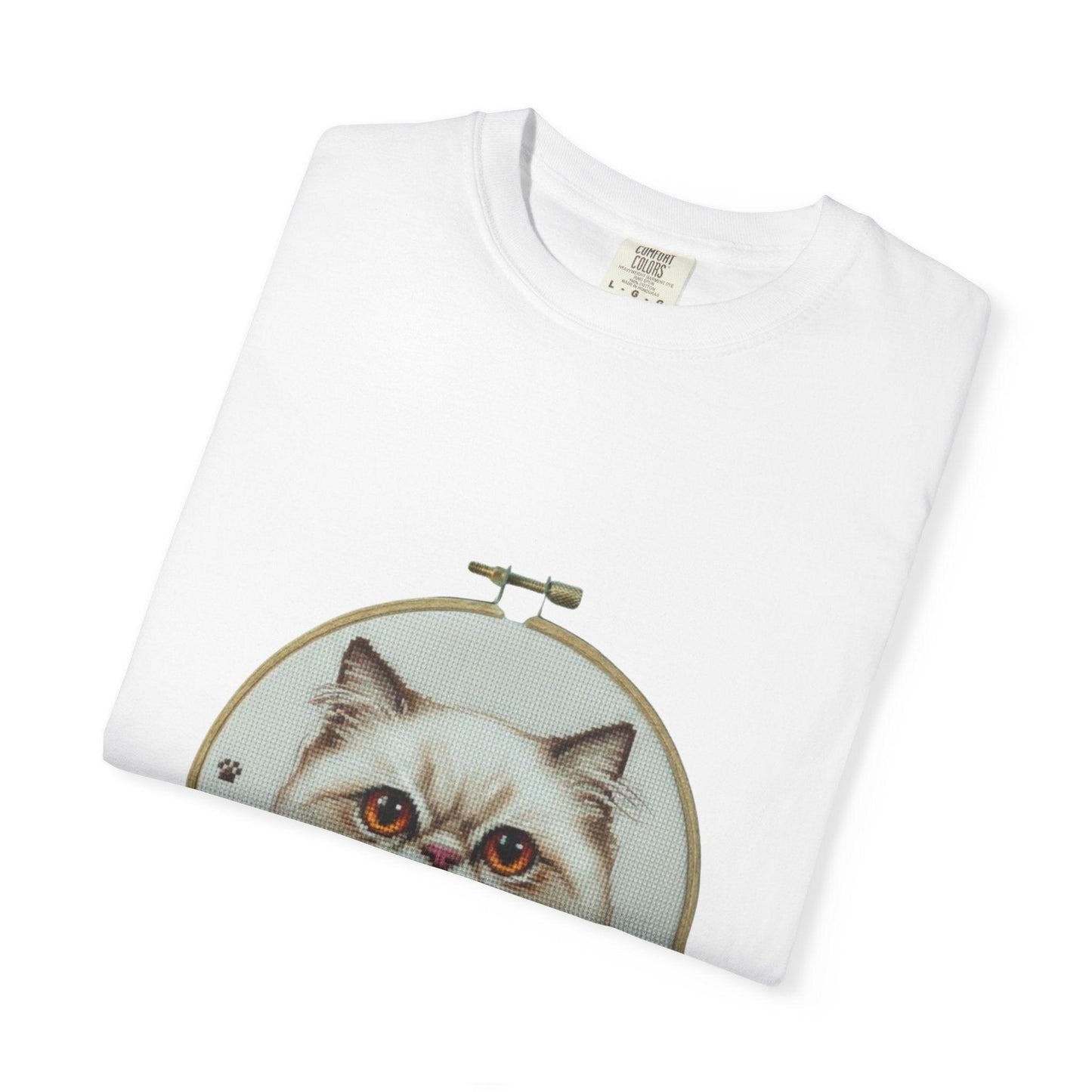 Persian Cat Portrait T-shirt | Embroidery Hoop Floral Illustration