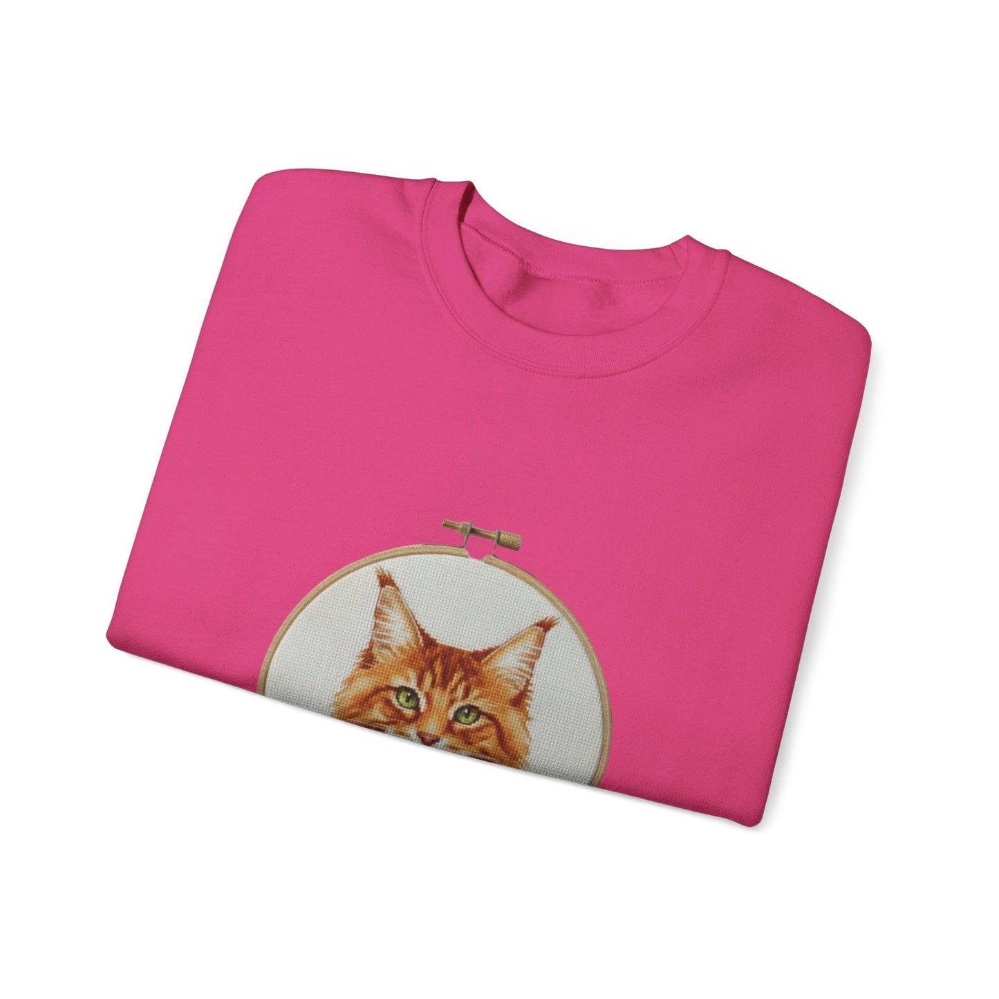 Orange Tabby Cat Sweatshirt, Cat Mom Gift, Cross Stitch Cat Portrait, Embroidery Hoop Floral Crewneck