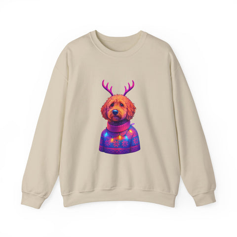 Golden Doodle with Reindeer Antlers Sweatshirt | Holiday Dog Sweater Design