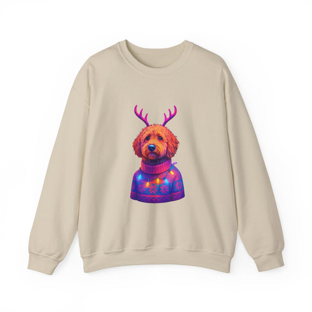 Golden Doodle with Reindeer Antlers Sweatshirt | Holiday Dog Sweater Design