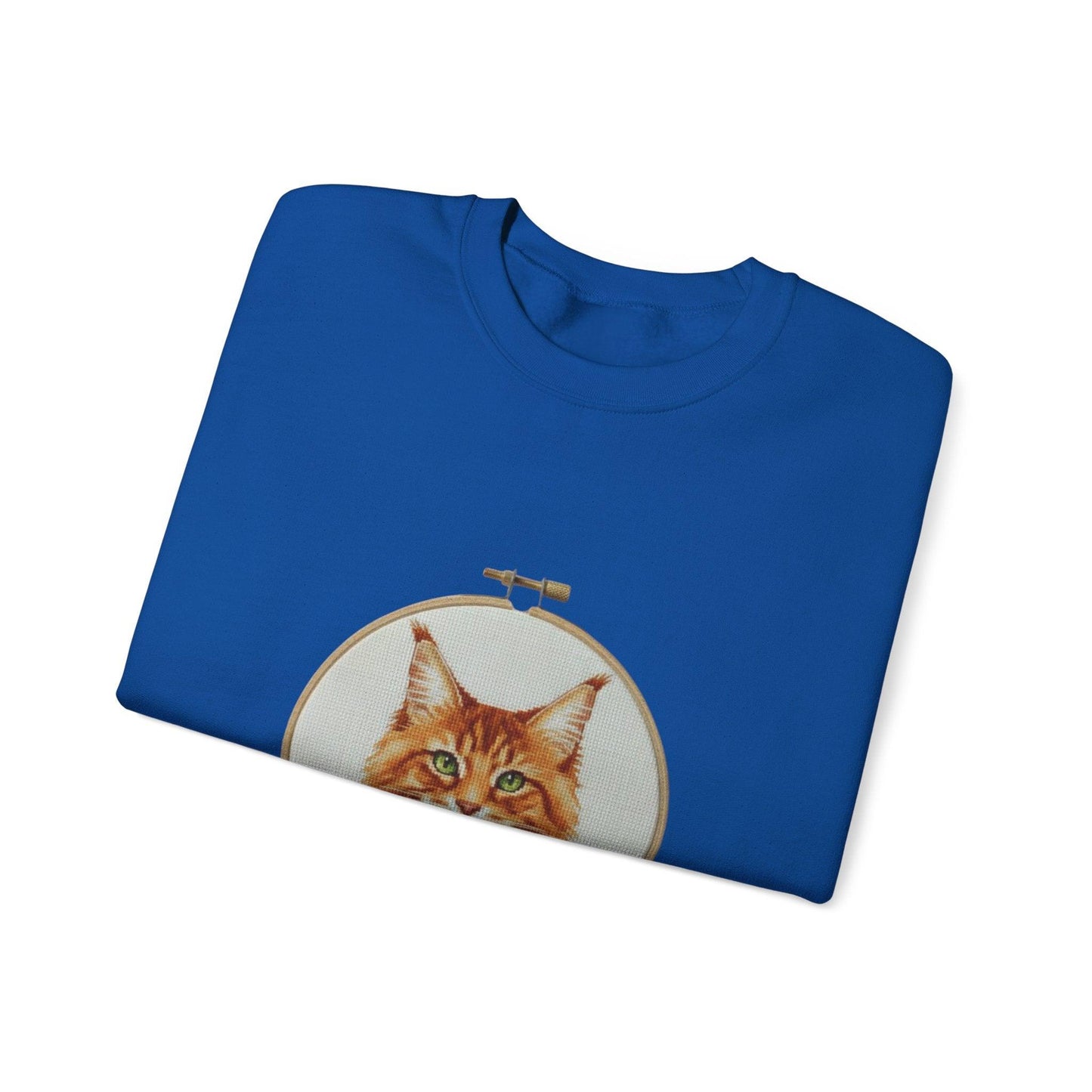 Orange Tabby Cat Sweatshirt, Cat Mom Gift, Cross Stitch Cat Portrait, Embroidery Hoop Floral Crewneck