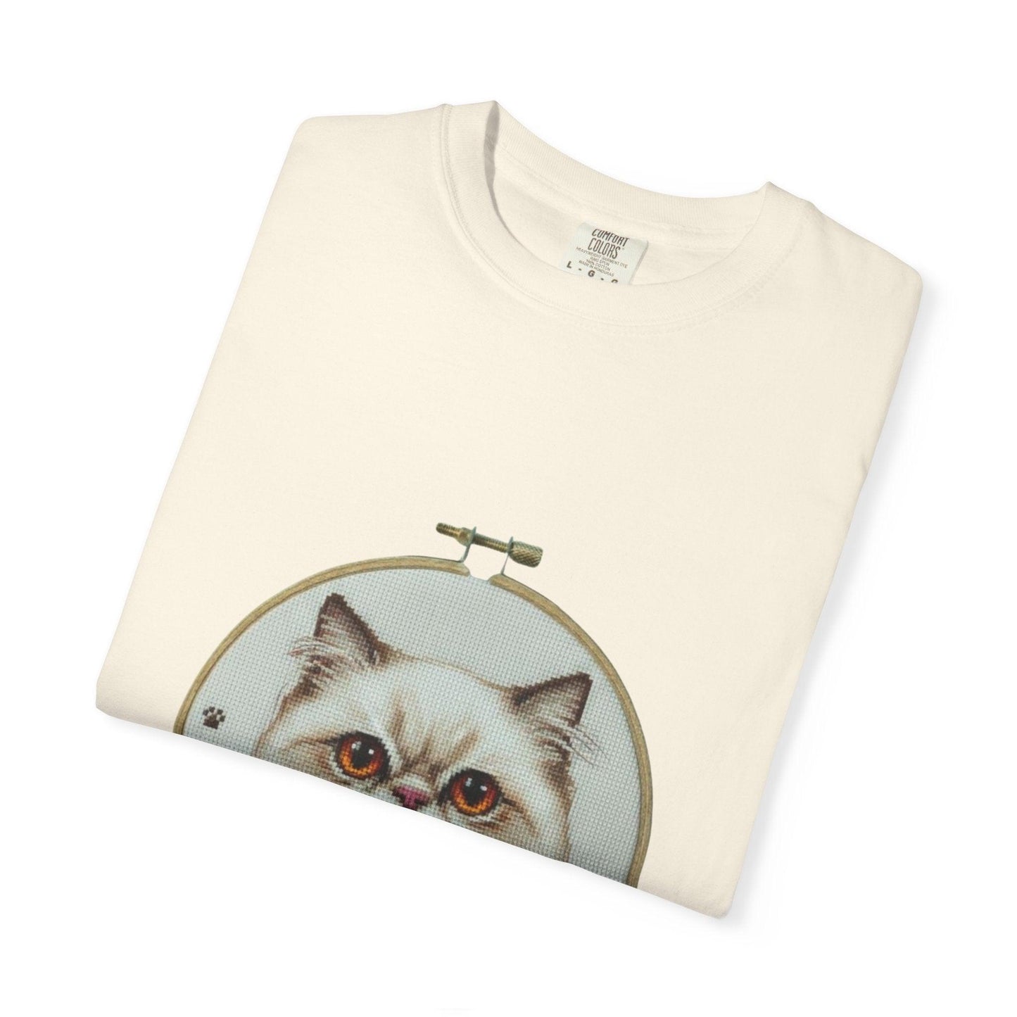 Persian Cat Portrait T-shirt | Embroidery Hoop Floral Illustration
