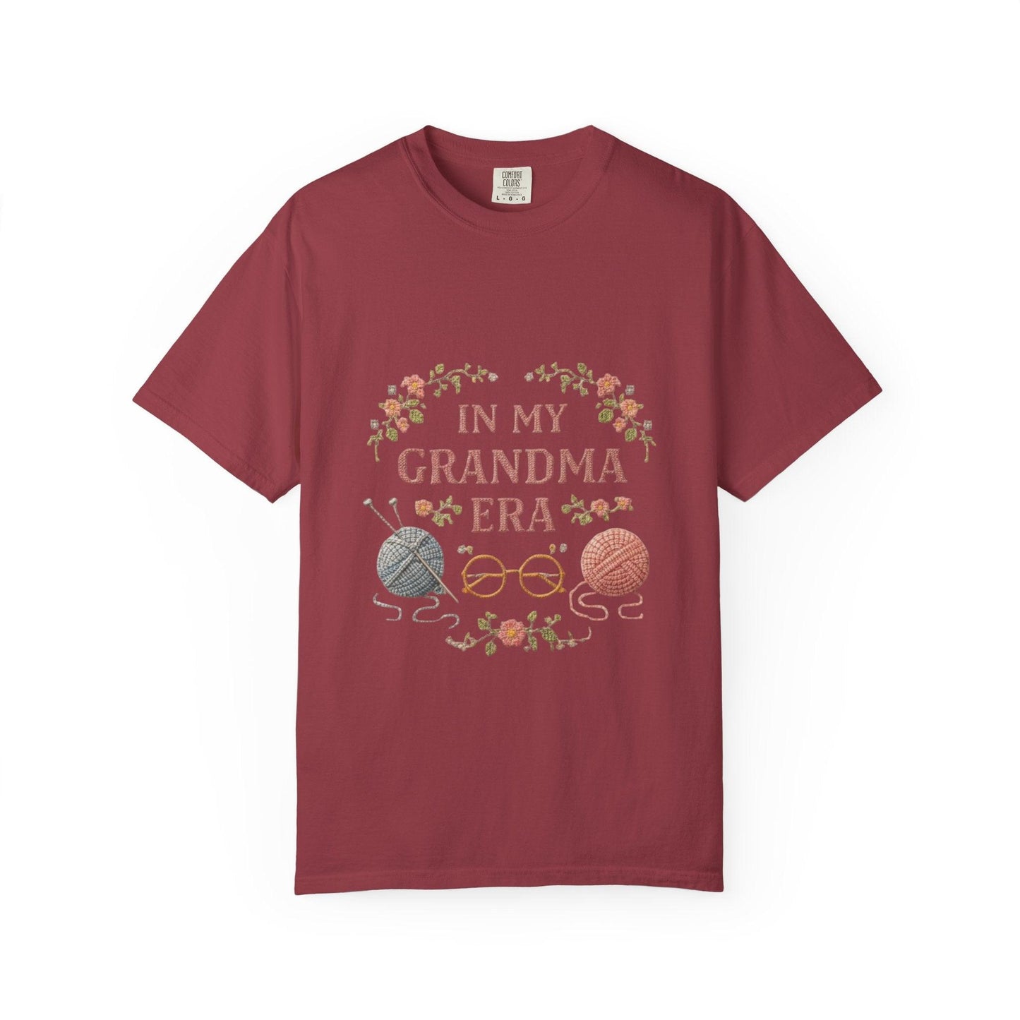 In My Grandma Era knitting balls glasses T-shirt | vintage floral knit design