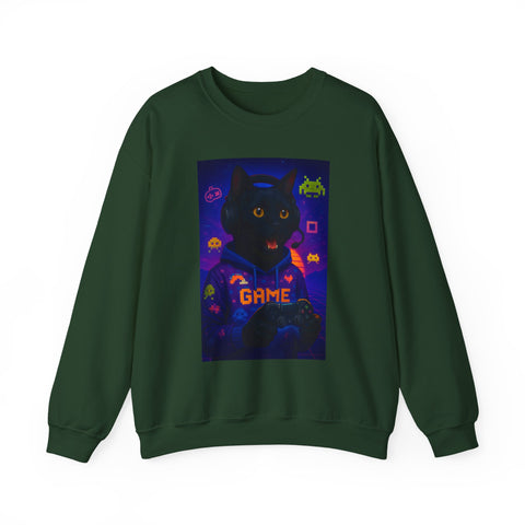 Cozy Gamer Cat Sweatshirt - Unisex Heavy Blend™ Crewneck, Perfect for Gaming Nights, Halloween, Cat Lovers, Gift Ideas, Comfortable Wear