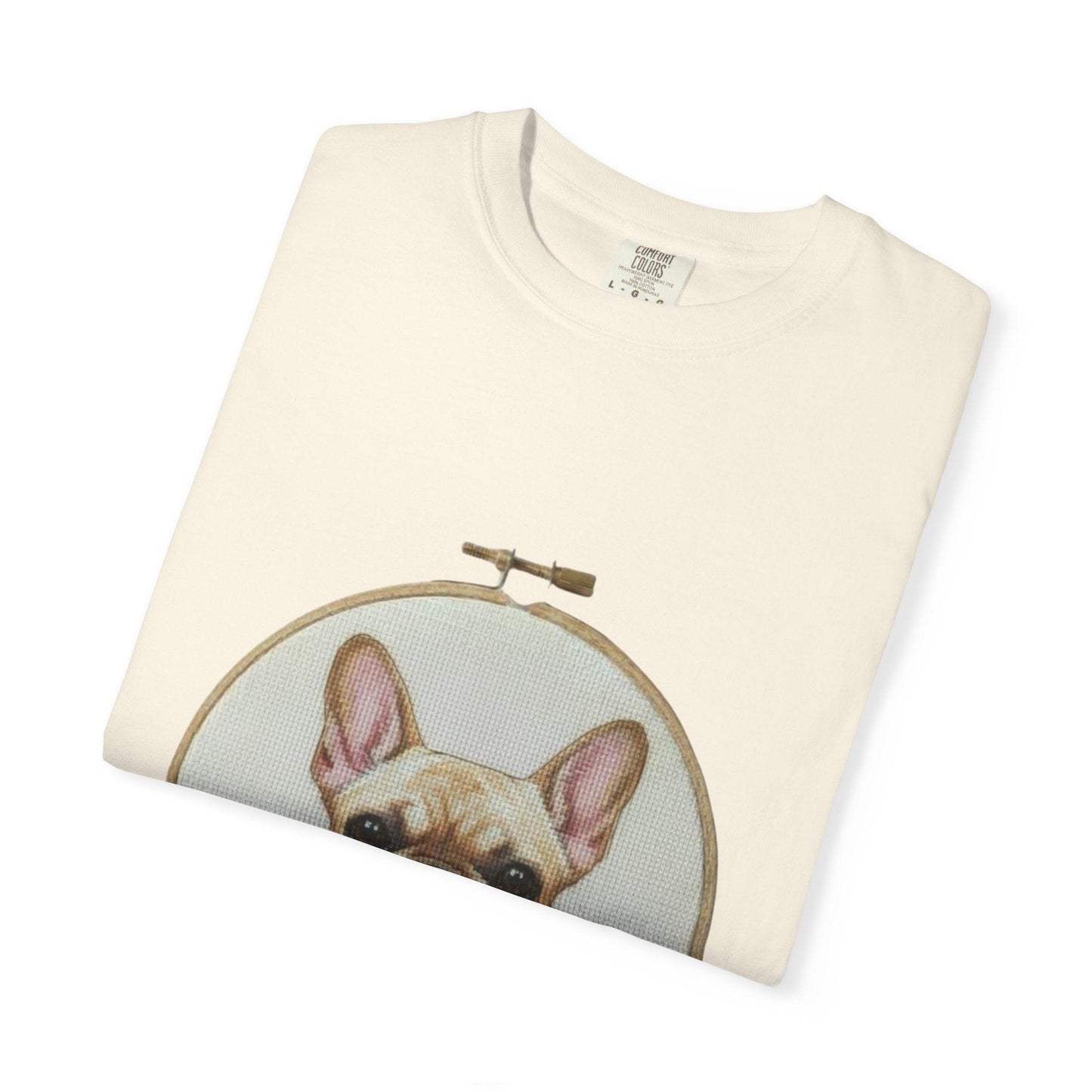 French Bulldog Portrait T-Shirt | Embroidery Hoop Dog Illustration