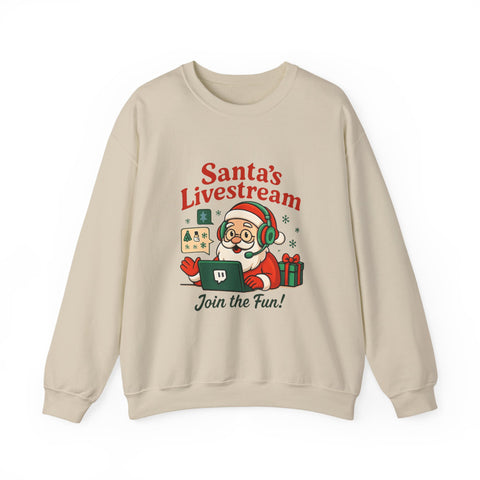 Cozy Christmas Crewneck Sweatshirt - Santa's Livestream Fun, Unisex Holiday Pullover, Gift for Gamers, Xmas Comfort Wear, Festive Sweatshirt