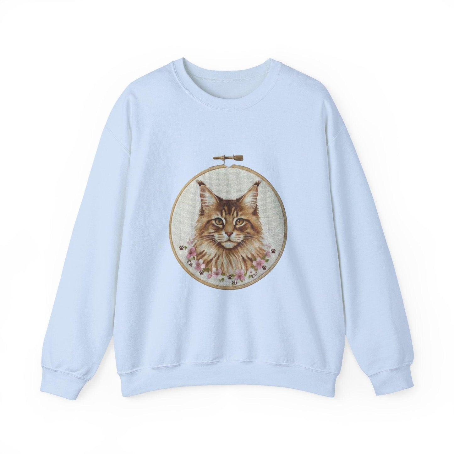 Embroidered Maine Coon Cat Portrait Sweatshirt | Floral Hoop Art
