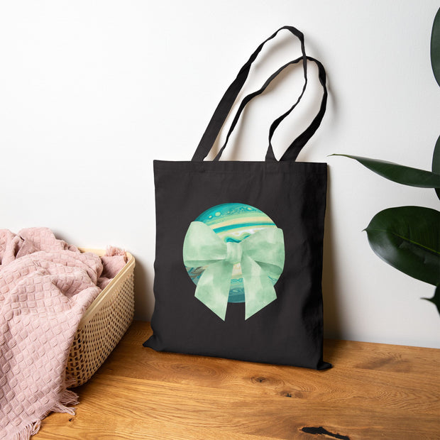 Green Planet Wrapped In A Bow Cotton Canvas Tote Bag