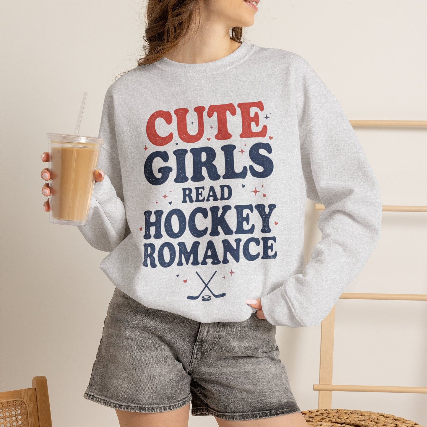 Cute Girls Read Hockey Romance Sweatshirt, Hockey Romance Booktok Crewneck, Sports Romance Reader Pullover