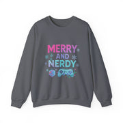 Festive Gamer Crewneck Sweatshirt - Merry and Nerdy, Unisex Sweatshirt, Holiday Apparel, Gaming Sweatshirt, Cozy Gift for Gamers