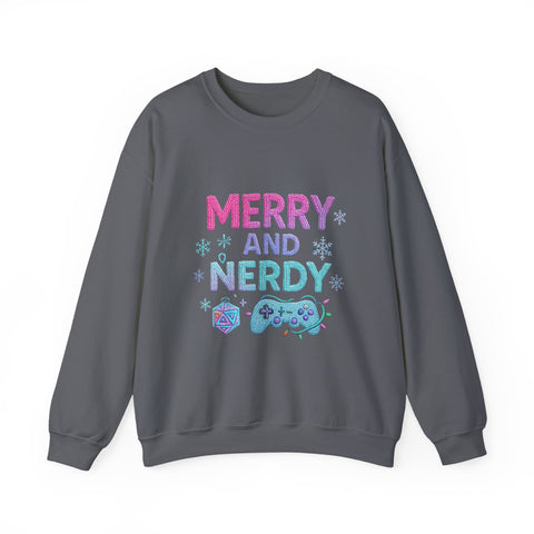 Festive Gamer Crewneck Sweatshirt - Merry and Nerdy, Unisex Sweatshirt, Holiday Apparel, Gaming Sweatshirt, Cozy Gift for Gamers