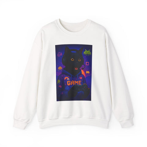 Cozy Gamer Cat Sweatshirt - Unisex Heavy Blend™ Crewneck, Perfect for Gaming Nights, Halloween, Cat Lovers, Gift Ideas, Comfortable Wear