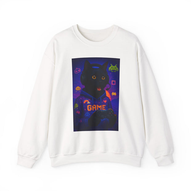 Cozy Gamer Cat Sweatshirt - Unisex Heavy Blend™ Crewneck, Perfect for Gaming Nights, Halloween, Cat Lovers, Gift Ideas, Comfortable Wear