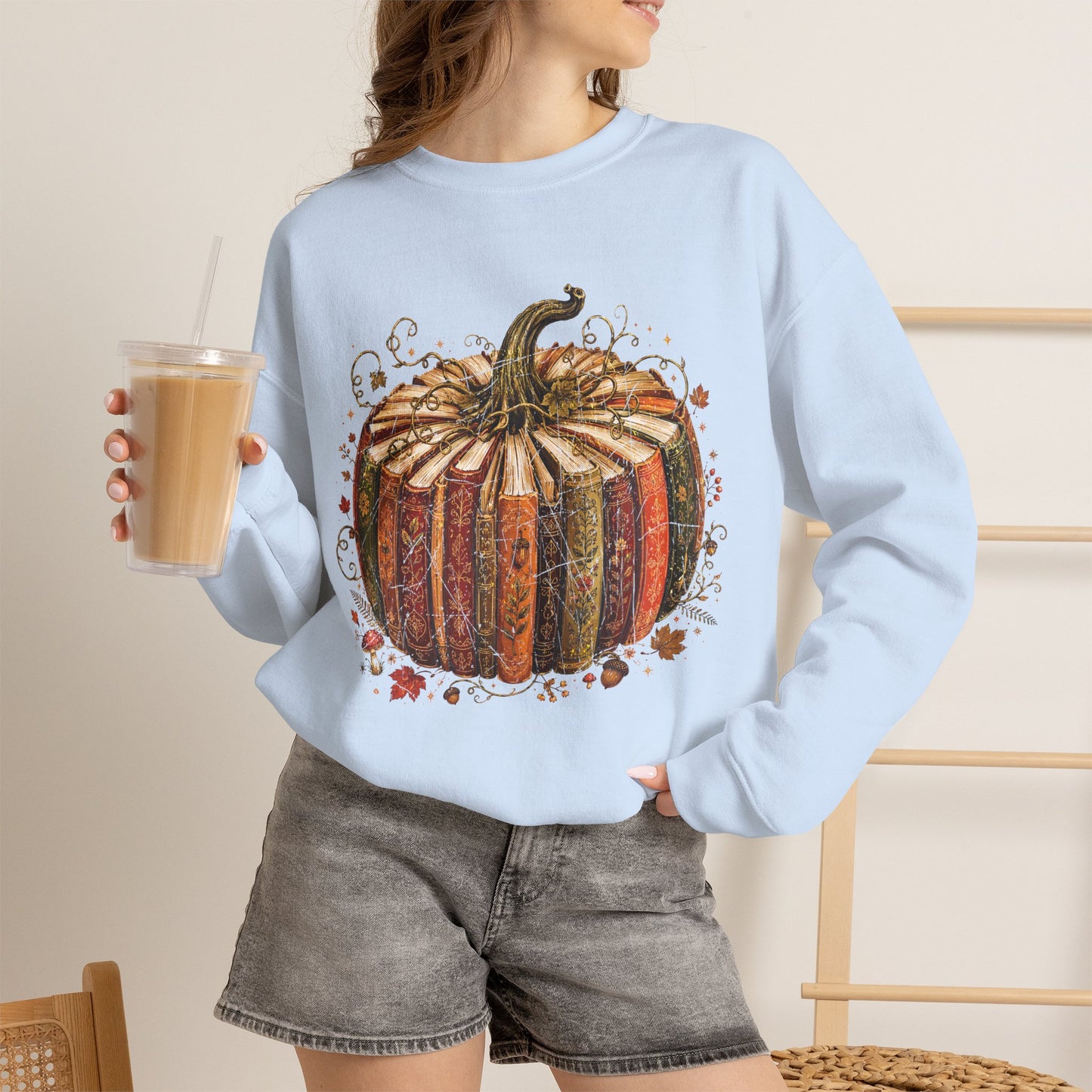Autumn Patchwork Pumpkin crewneck sweatshirt | Fall Pumpkin Illustration