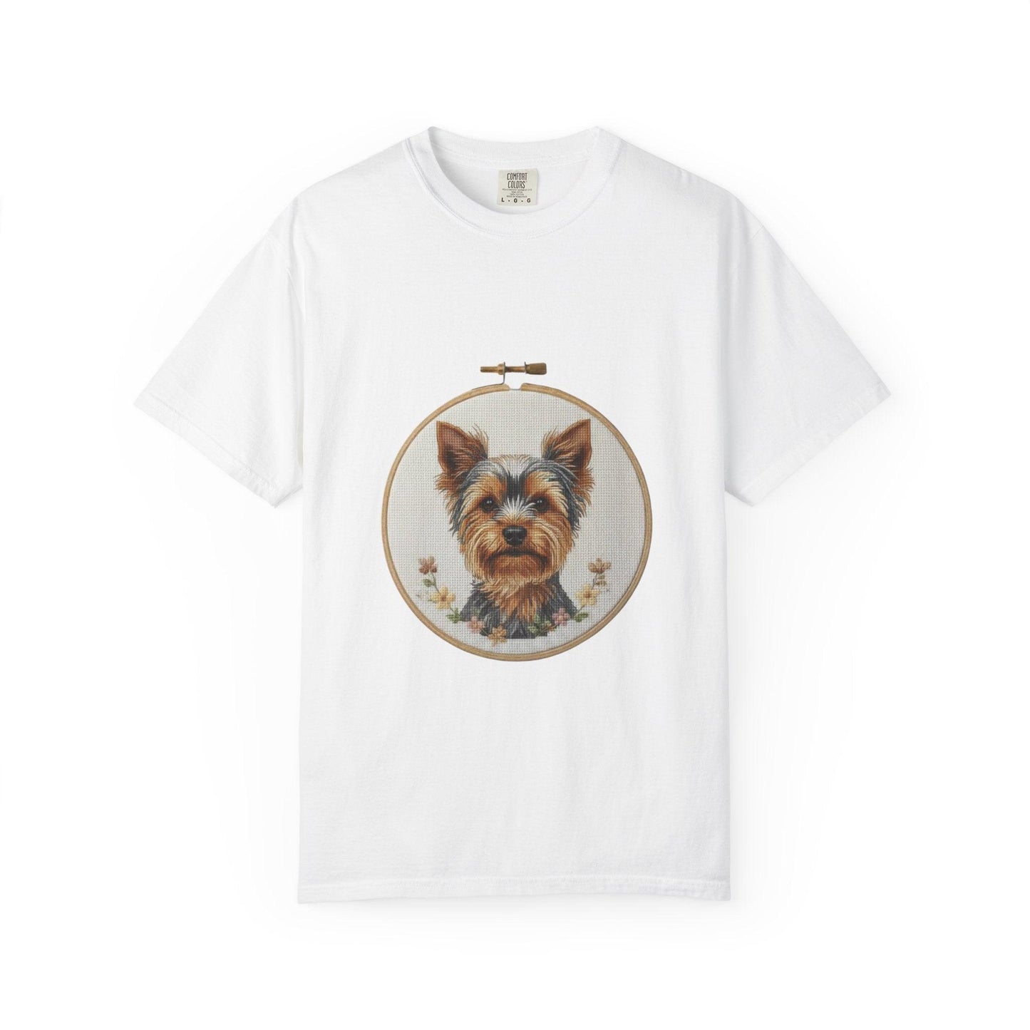 Yorkshire Terrier Portrait T-Shirt | Embroidery Hoop Dog Illustration