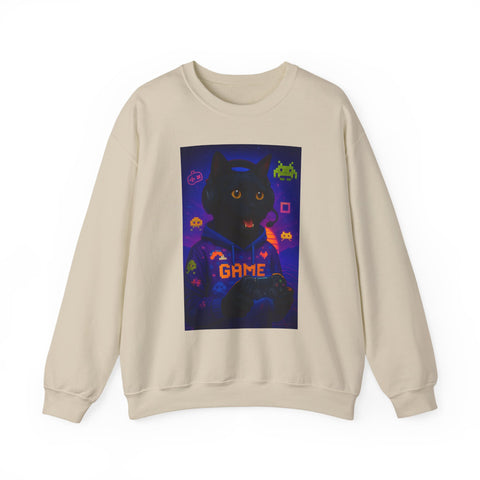Cozy Gamer Cat Sweatshirt - Unisex Heavy Blend™ Crewneck, Perfect for Gaming Nights, Halloween, Cat Lovers, Gift Ideas, Comfortable Wear
