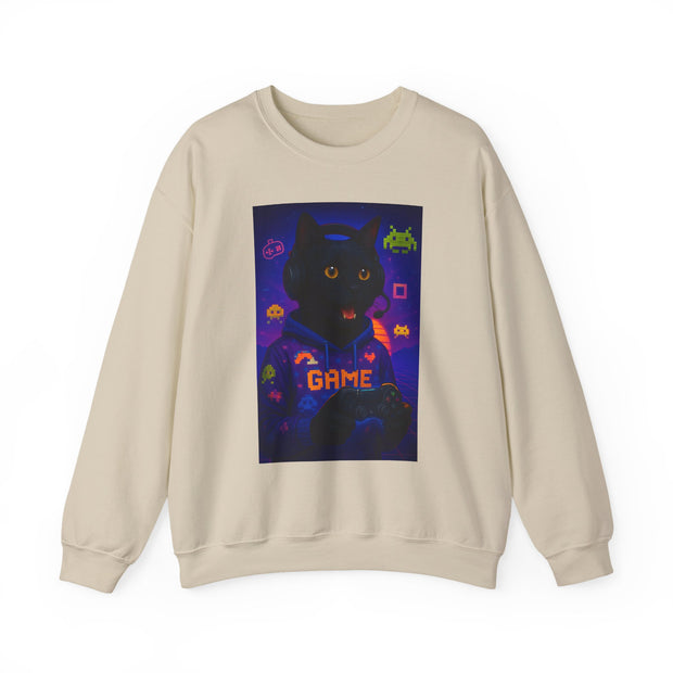 Cozy Gamer Cat Sweatshirt - Unisex Heavy Blend™ Crewneck, Perfect for Gaming Nights, Halloween, Cat Lovers, Gift Ideas, Comfortable Wear