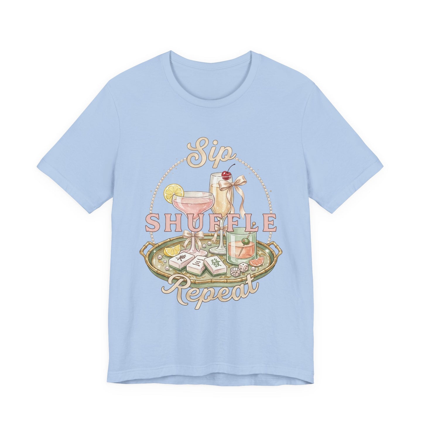 Sip Shuffle Repeat Shirt, Mahjong Social Club Tee, Pastel Girls Night Graphic Shirt, Mahjong Lover Gift