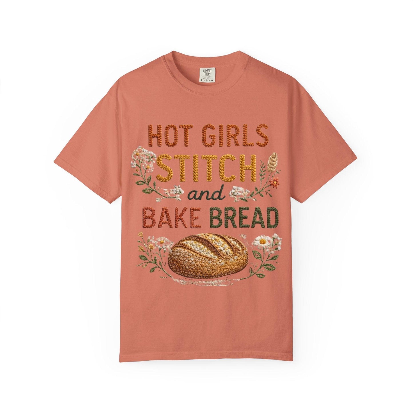 Hot Girls Stitch and Bake Bread T-Shirt | Bread Loaf Floral Embroidery Design