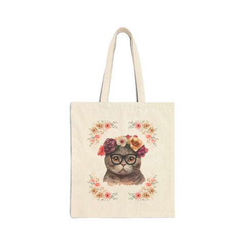 Geeky Goddess Dark Gray Cat Cotton Canvas Tote Bag