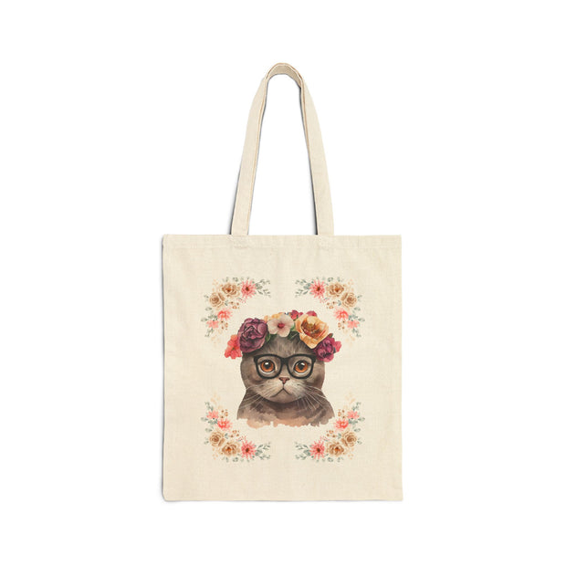 Geeky Goddess Dark Gray Cat Cotton Canvas Tote Bag