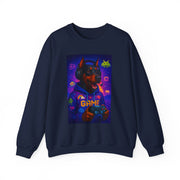 Gaming Doberman Graphic Crewneck Sweatshirt | Retro Arcade Dog Gamer