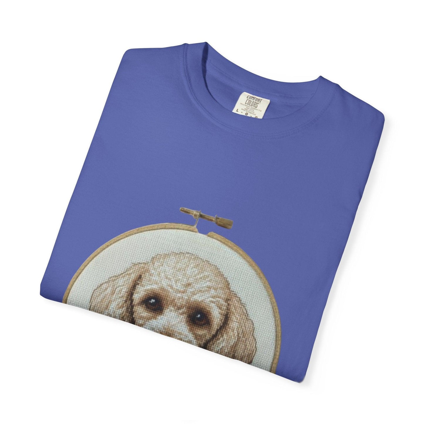 Poodle Portrait Embroidery Hoop Dog Art T-shirt | Hand-Drawn Canine Illustration