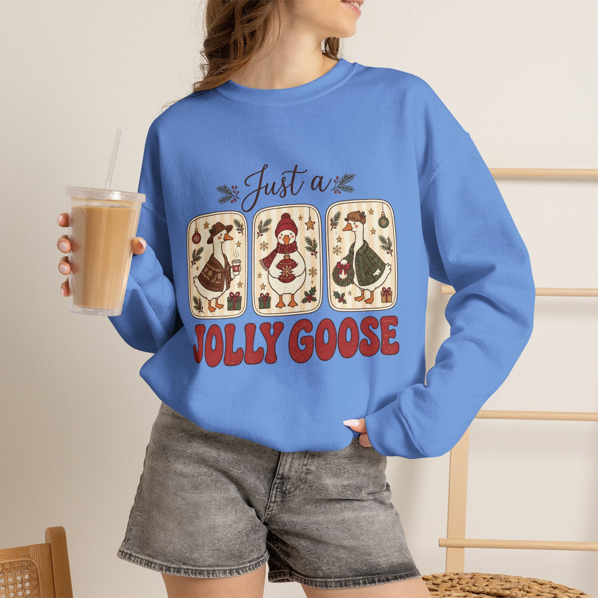 Just a Jolly Goose sweatshirt | Retro folk art goose design
