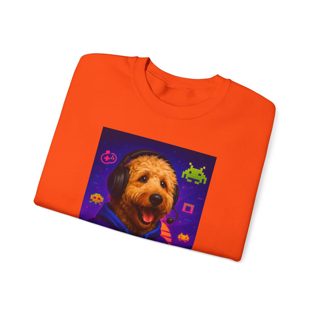 Gaming Golden Doodle Illustration Crewneck Sweatshirt | Retro Arcade Gamer