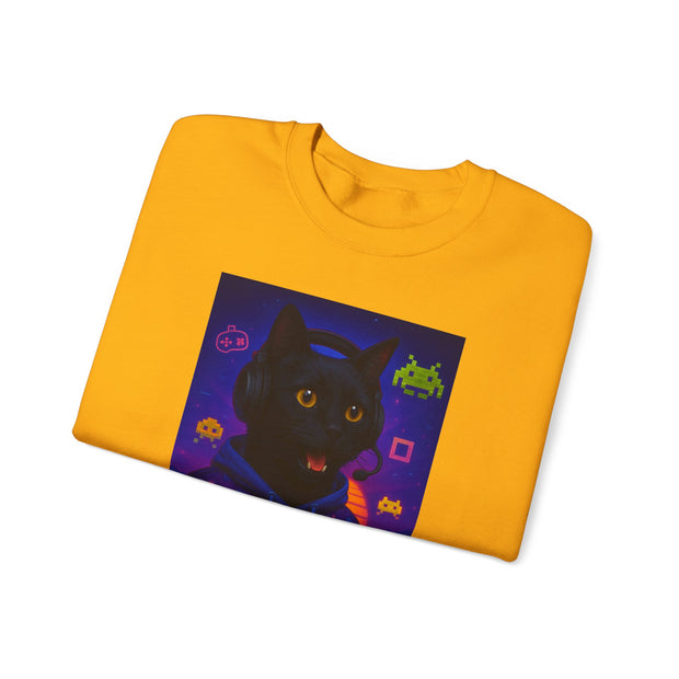 Cozy Gamer Cat Sweatshirt - Unisex Heavy Blend™ Crewneck, Perfect for Gaming Nights, Halloween, Cat Lovers, Gift Ideas, Comfortable Wear