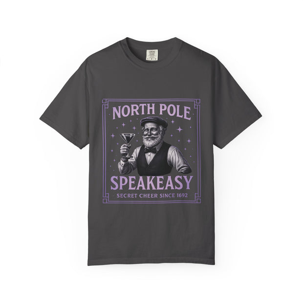 North Pole Speakeasy T-Shirt, Holiday T-Shirt, Unisex Christmas Tee, Vintage Style Tee, Fun Santa Shirt, Festive Gift Idea