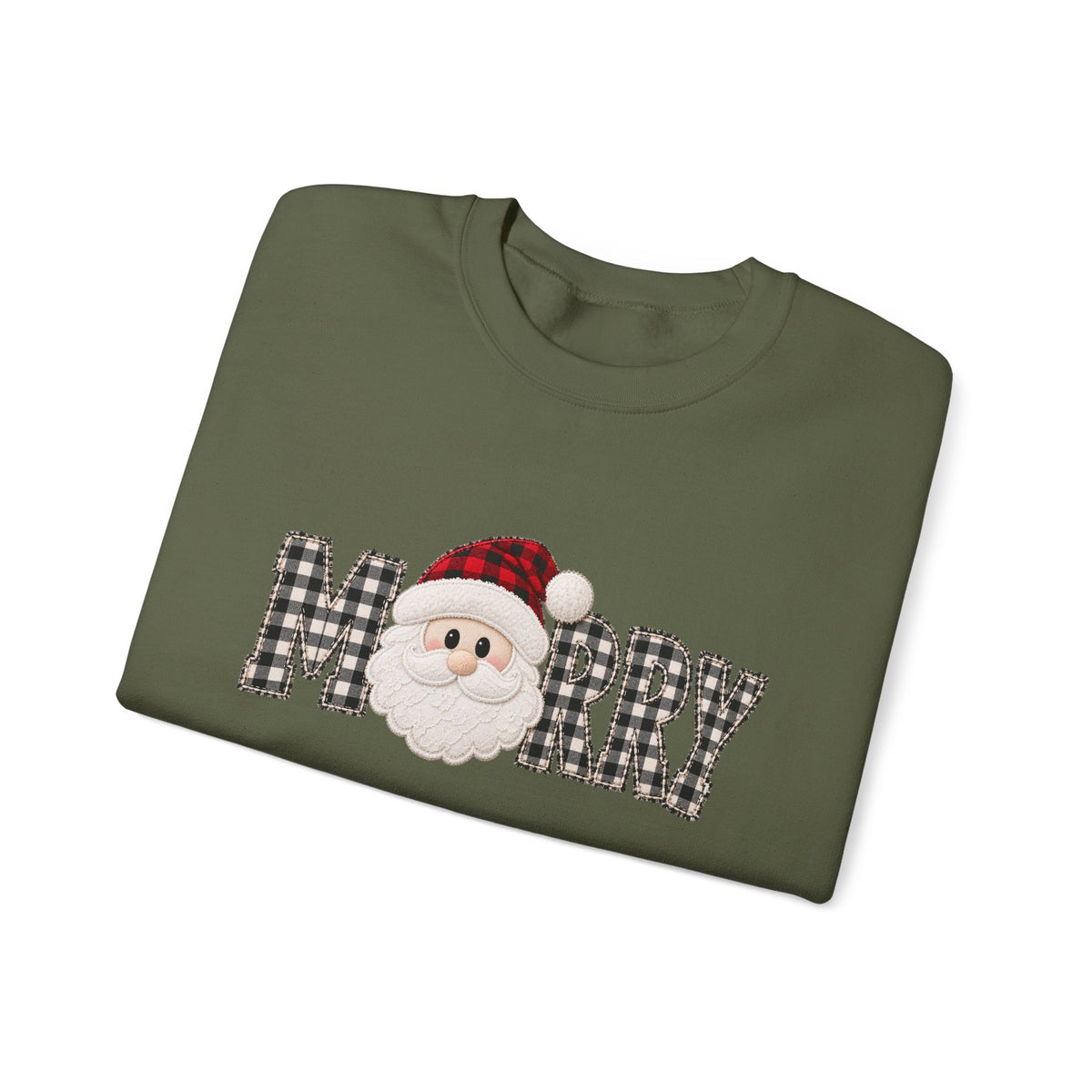 Merry Christmas Sweatshirt, Santa Christmas Crewneck, Plaid Holiday Sweater, Cute Santa Shirt, Cozy Christmas Gift for Her