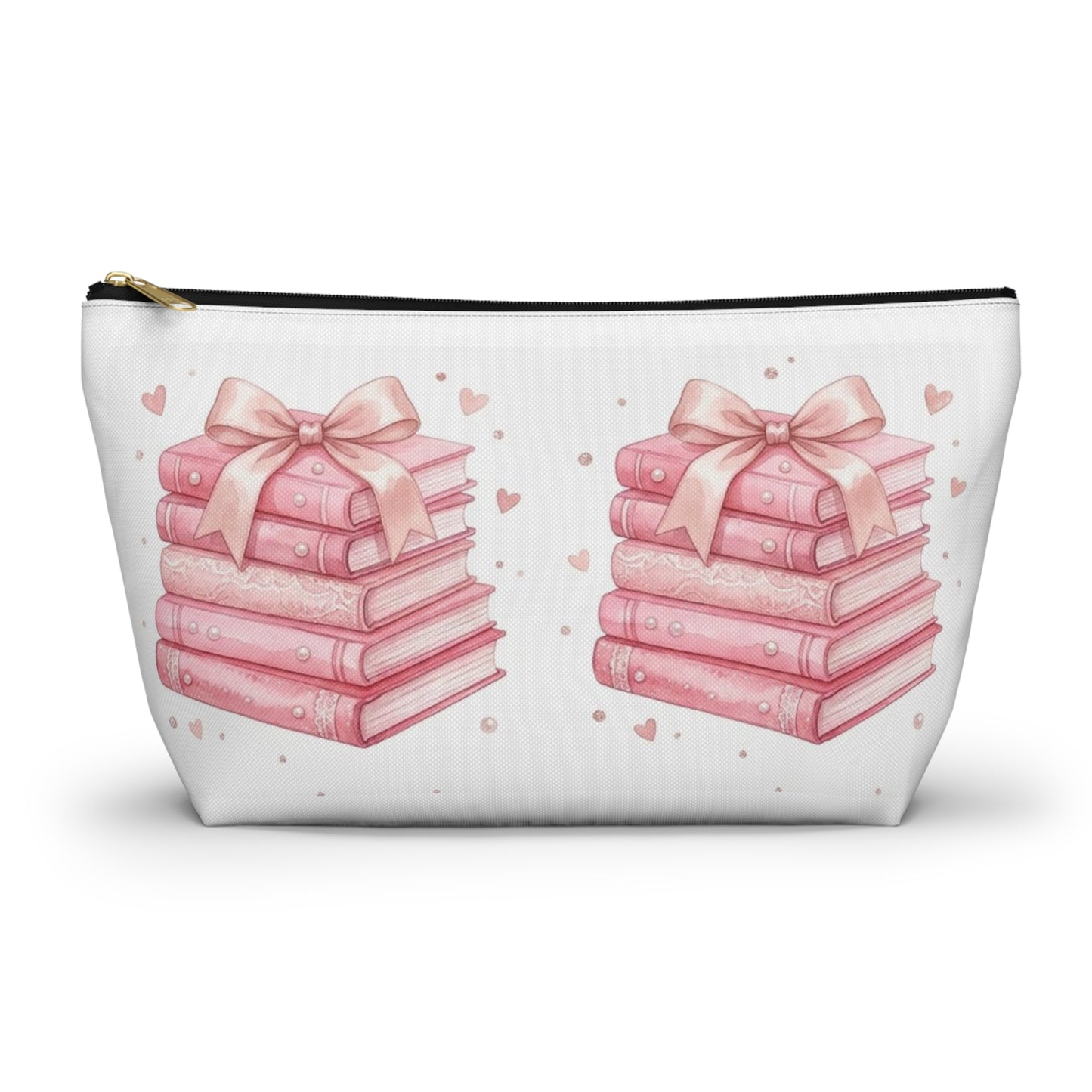 Stacked Pink Books with Bow Accessory Pouch | Cute Book Lover Cosmetic Bag