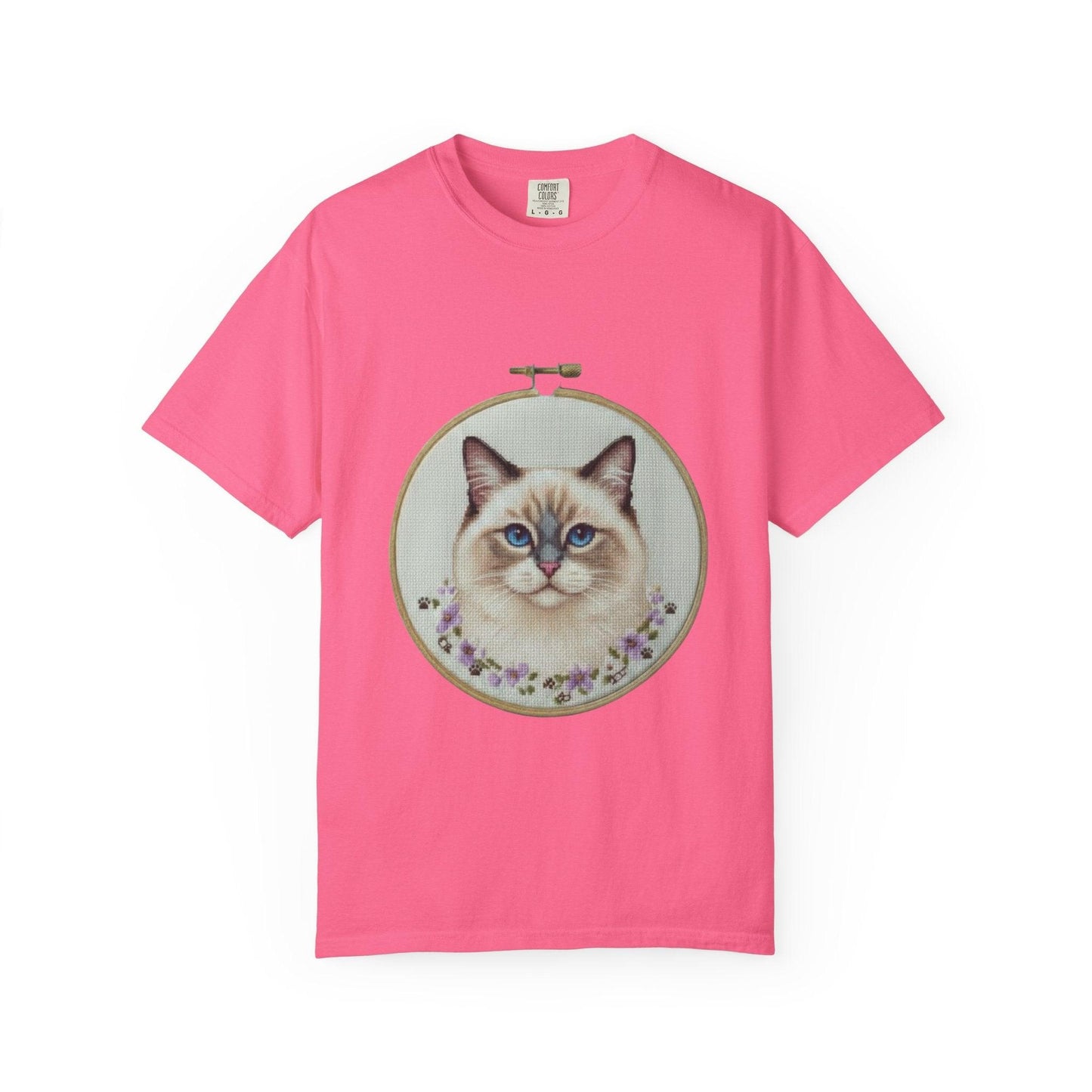 Ragdoll Cat Shirt, Blue Eyed Cat Mom Gift, Cross Stitch Cat Portrait, Embroidered Pet Lover Tee