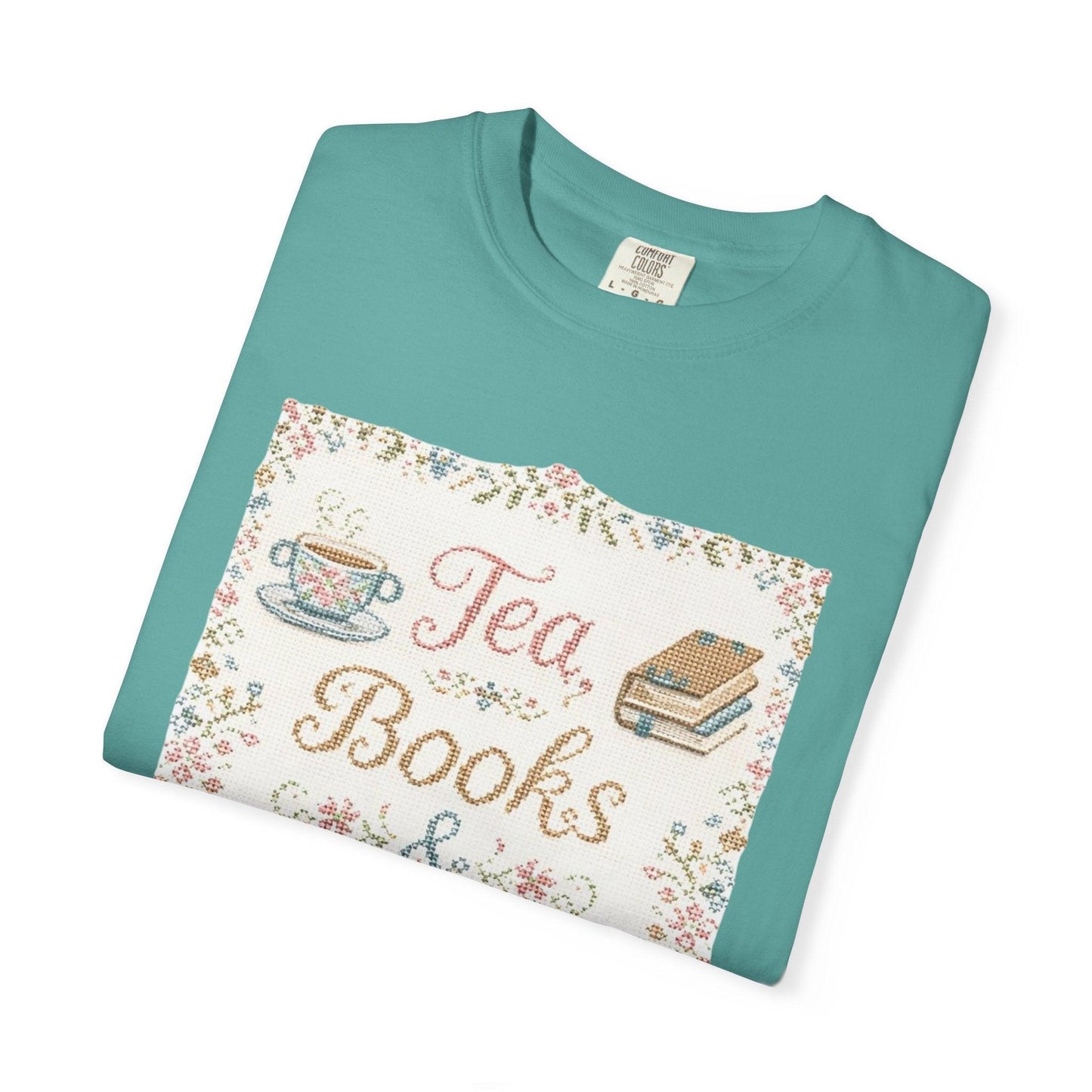 Tea Books & Stitching T-shirt | Reading, Sewing, Cozy Hobby Design