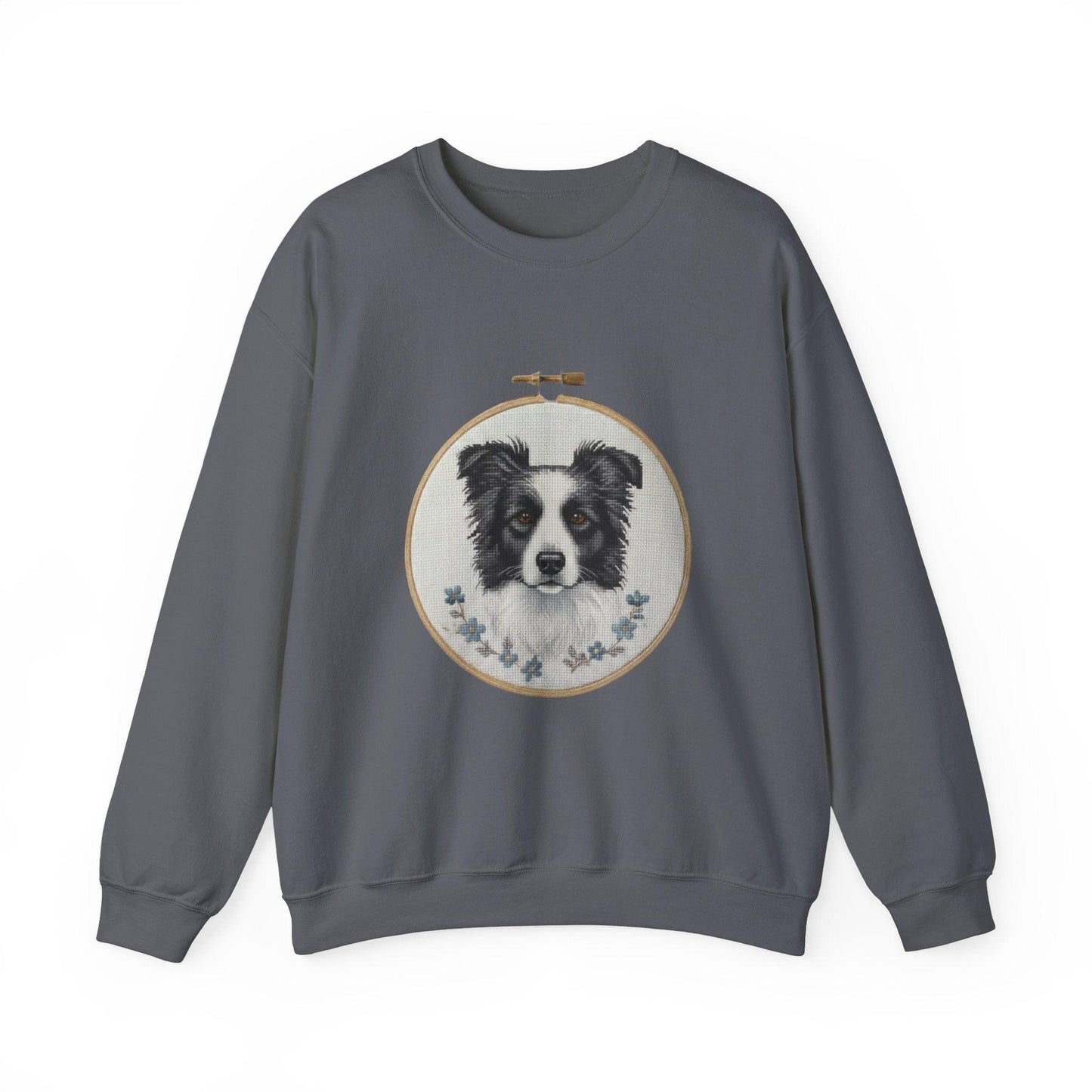 Border Collie Portrait Crewneck Sweatshirt | Embroidery Hoop Dog Design