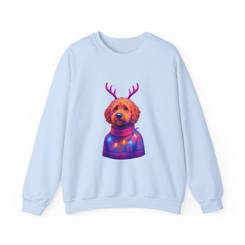 Golden Doodle with Reindeer Antlers Sweatshirt | Holiday Dog Sweater Design
