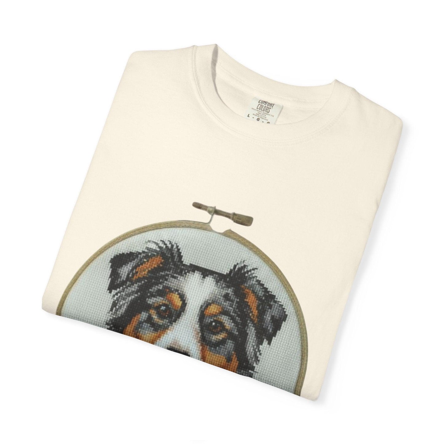 Australian Shepherd Portrait T-shirt | Embroidery Hoop Floral Design