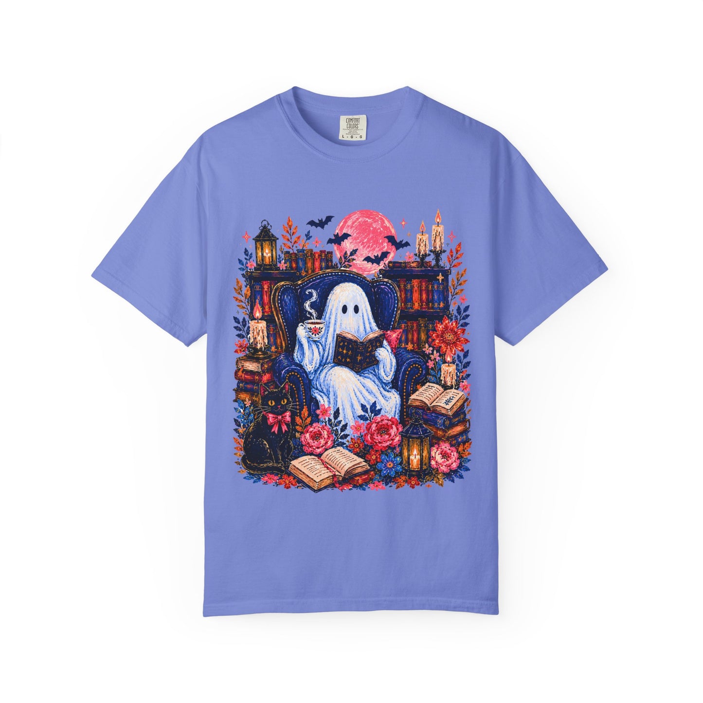 Cozy Reading Ghost T-Shirt | Bookish Halloween Illustration