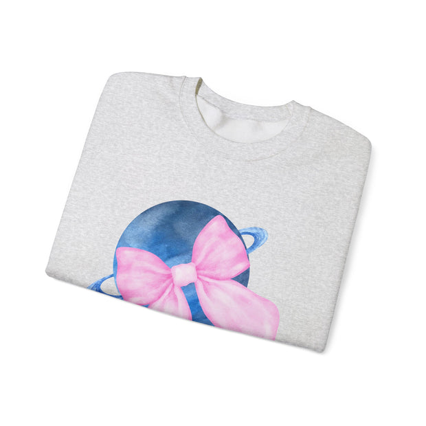 Blue Saturn Wrapped In A Pink Bow Unisex Crewneck Sweatshirt