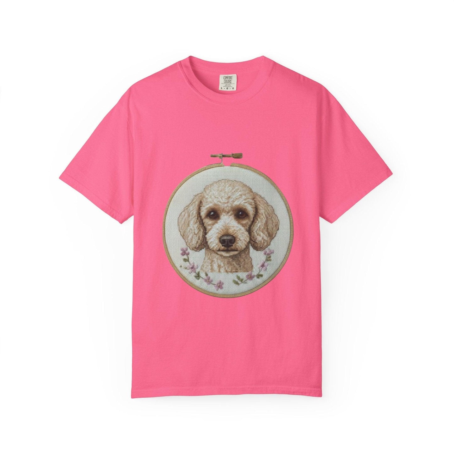 Poodle Portrait Embroidery Hoop Dog Art T-shirt | Hand-Drawn Canine Illustration