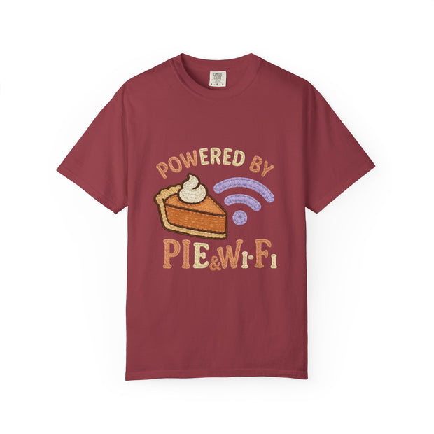 Powered by Pie and Wi-Fi T-Shirt, Funny Unisex Tee, Gift for Pie Lovers, Tech Enthusiasts, Perfect for Holidays and Parties